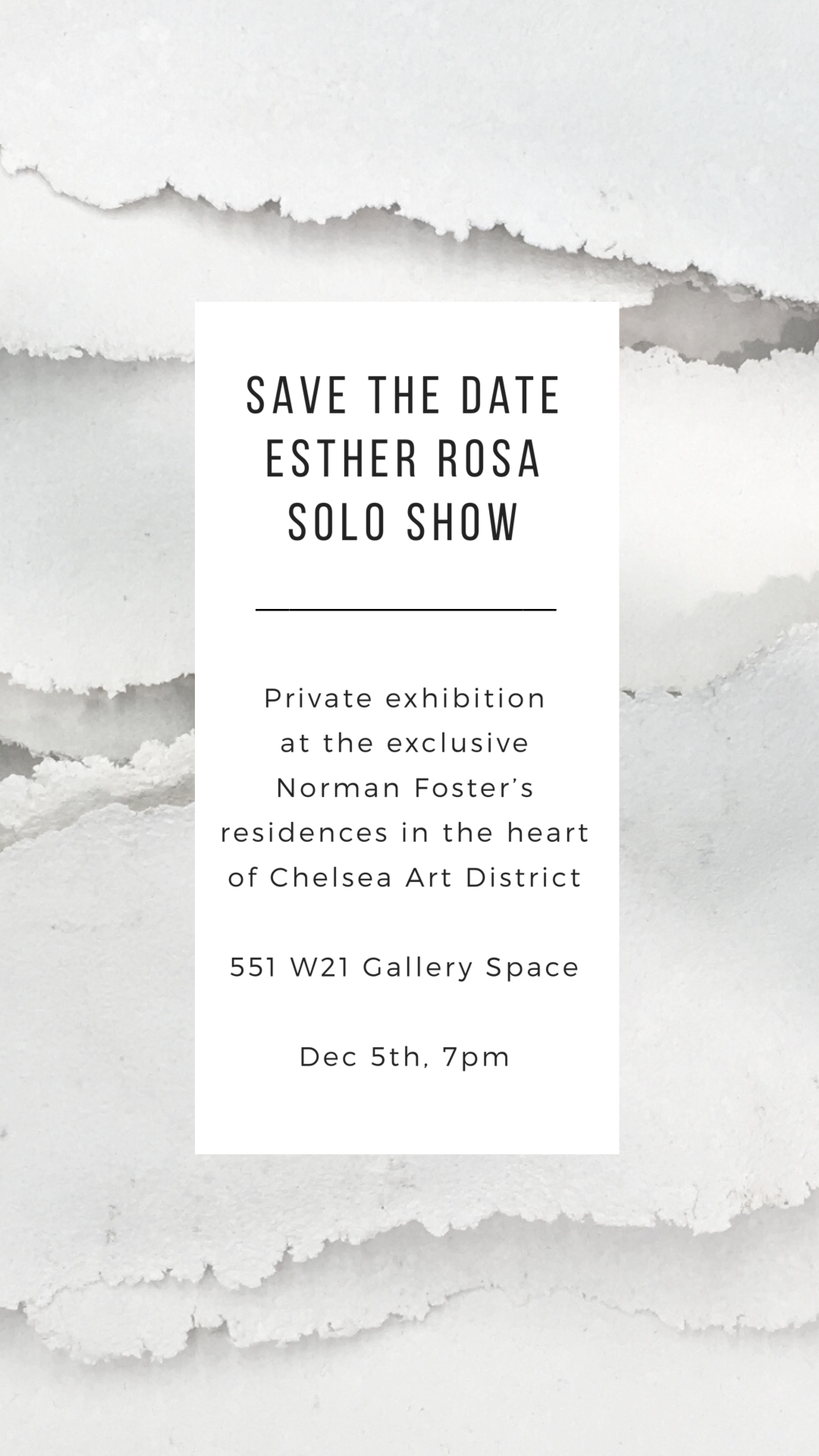 SAVE THE DATE, ESTHER ROSA SOLO SHOW, Dec 5th, 7pm